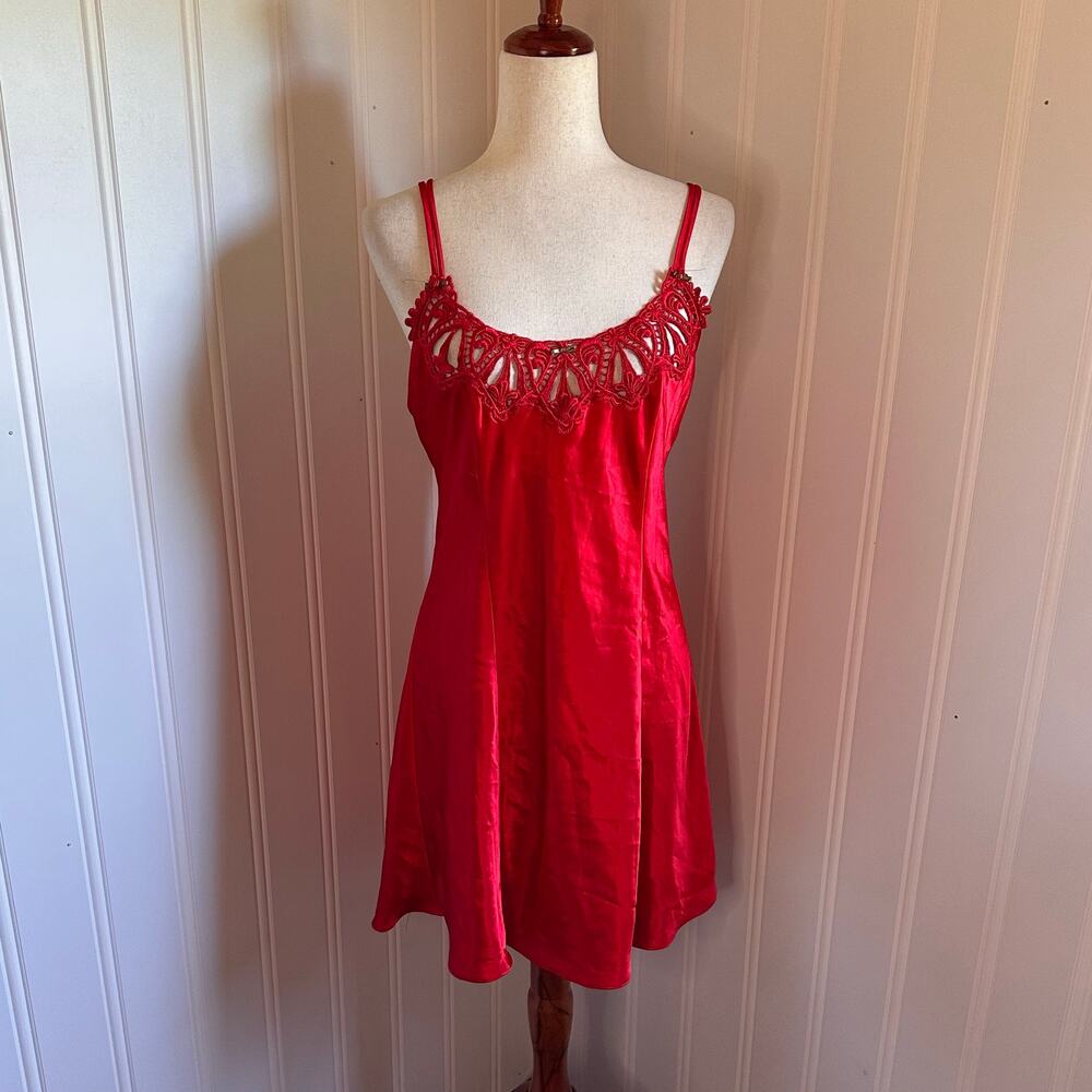Vintage 90s Red Mini Slip Dress L